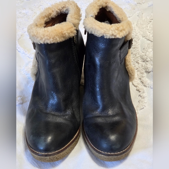 Sam Edelman Black Leather Wedge Zip Up Ankle Bootie Faux Sherpa Details Sz 9 - Picture 5 of 14